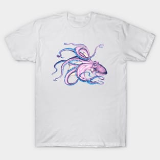 Purple Swimming Octopus Ink Art T-Shirt